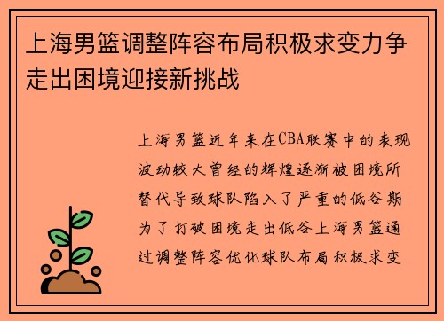 上海男篮调整阵容布局积极求变力争走出困境迎接新挑战