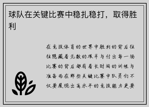 球队在关键比赛中稳扎稳打，取得胜利