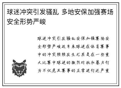 球迷冲突引发骚乱 多地安保加强赛场安全形势严峻